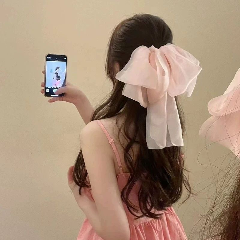 网红气质百搭抓夹大号蝴蝶结发饰马尾夹发卡甜美公主缎面法式花朵|undefined