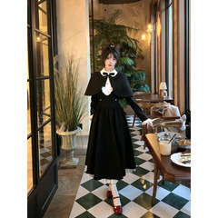 法式复古温柔千金风套装女收腰显瘦纯欲披肩连衣裙两件套潮