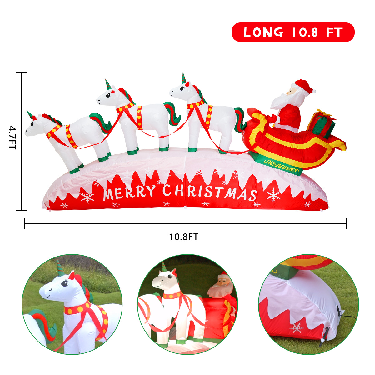 Modelo inflable de decoración navideña caliente transfronterizo 3 metros 3 unicornios carro LED de tracción juguete luminoso inflable