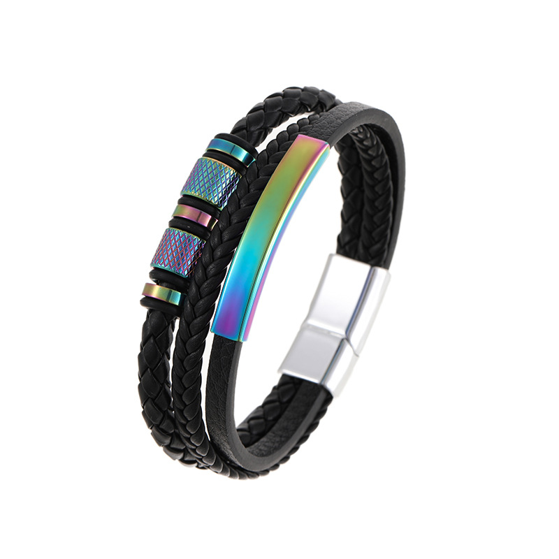 All Seasons Season Men's Gender Punk Geometric Customization Laser Engraving Leather Plating Men's Bracelets Men Cord & Leather Bracelets