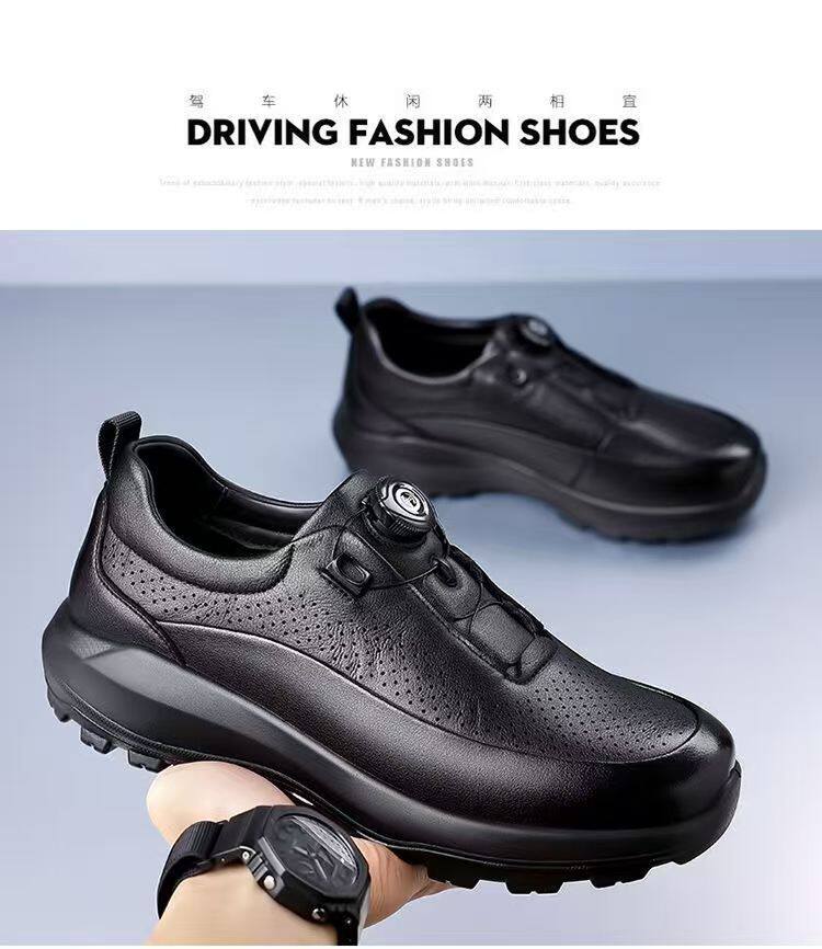 Giày da nam mũi tròn khoét lỗ thoáng khí, khóa xoay tiện lợi, gót thấp 1–3 cm — màu xám, màu đen chi tiết 14