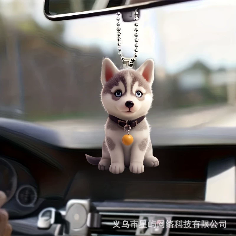 Кросс-бордерный 2D плоский акриловый кулон для зеркала заднего вида в виде хаски, акриловый декор для салона автомобиля