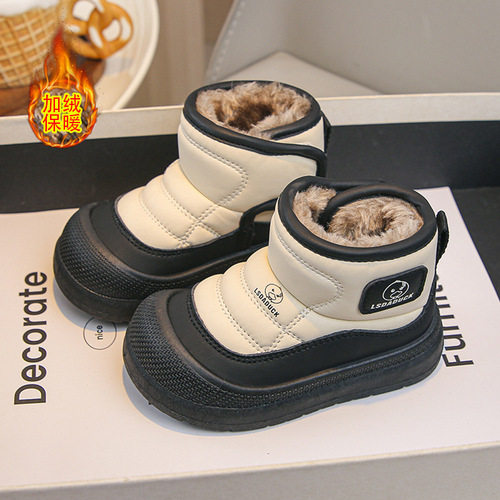 Girls 'snow boots with thickened leather and waterproof ankle boots for boys' new cold-proof and warm-keeping children's bread shoes