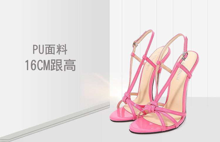 Dép sandal nữ quai ngang gót nhọn kim loại siêu cao, phong cách châu Âu và Mỹ — Màu đen, Màu đỏ, Đỏ đào chi tiết 2