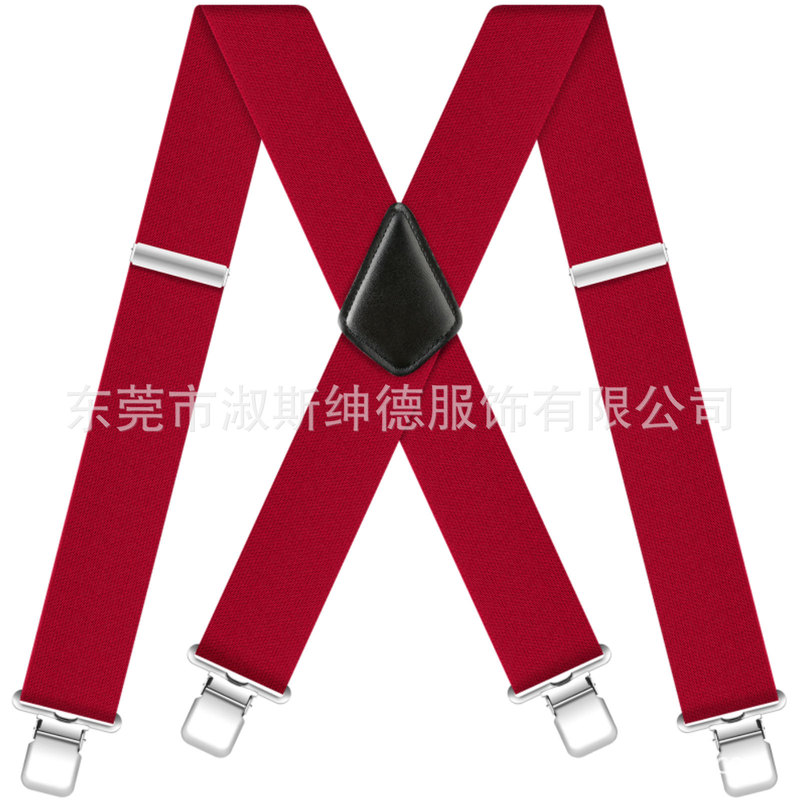 Black Four-Clip 5cm Suspender Clip Suspenders 13 Colors Wide Cowhide Elastic Men's Four-Clip Large Suspender Style
