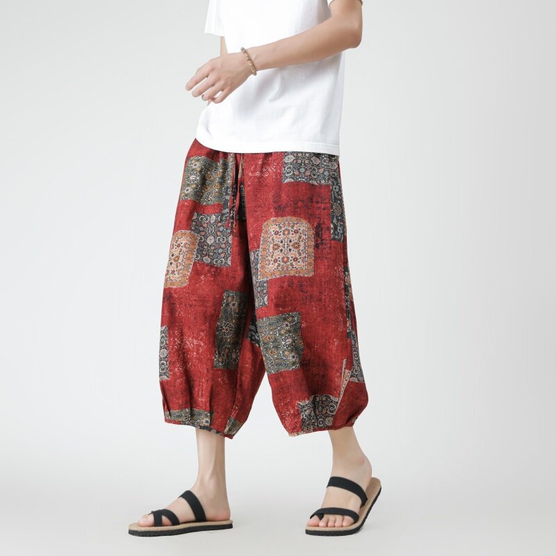 2025 Summer Lantern Pants Nepalese Beach Pants Ethnic Style Floral Thin Men's Retro Trendy Casual Pants