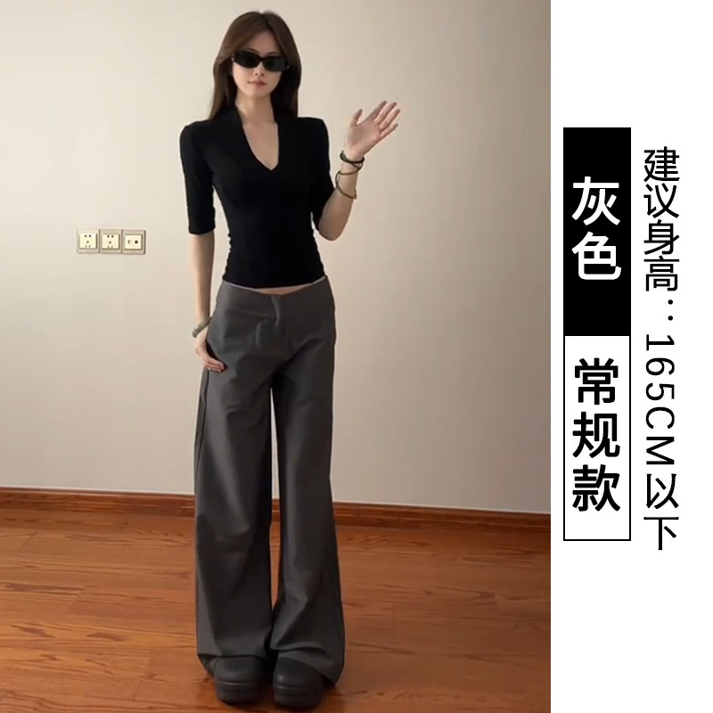 黑色西装阔腿裤女夏季薄款2025新款高腰垂感显瘦设计感慵懒休闲裤|undefined
