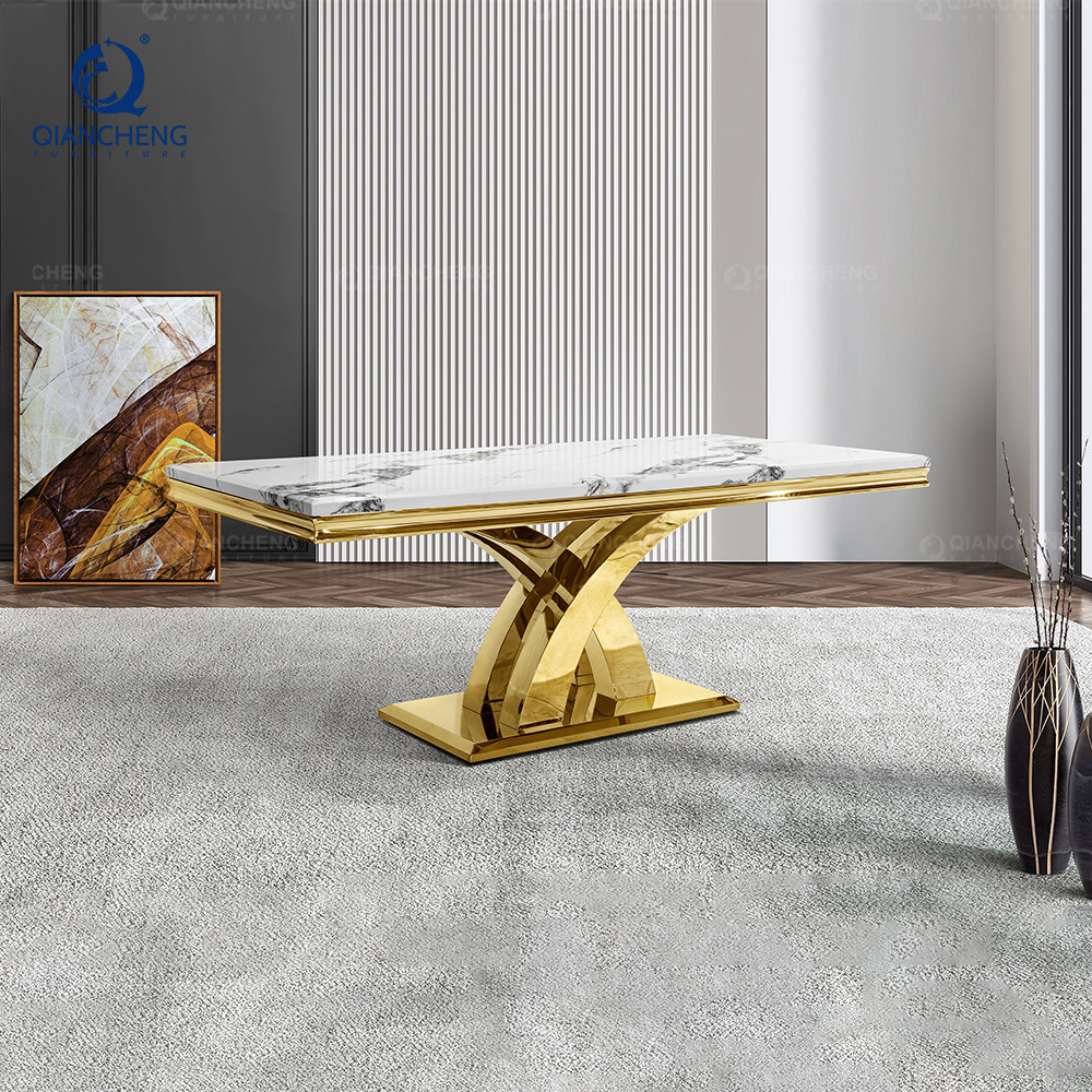 Mesa de Comedor de Mármol y Acero Inoxidable para 6 Personas Desmontable para Restaurante image 10