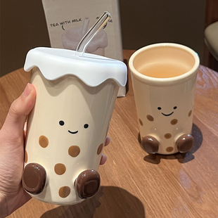Cute Straw Cup, Creative Little Feet Ceramic Milk Tea Cup, Birthday Gift for Friends, Office Ceramic Water Cup