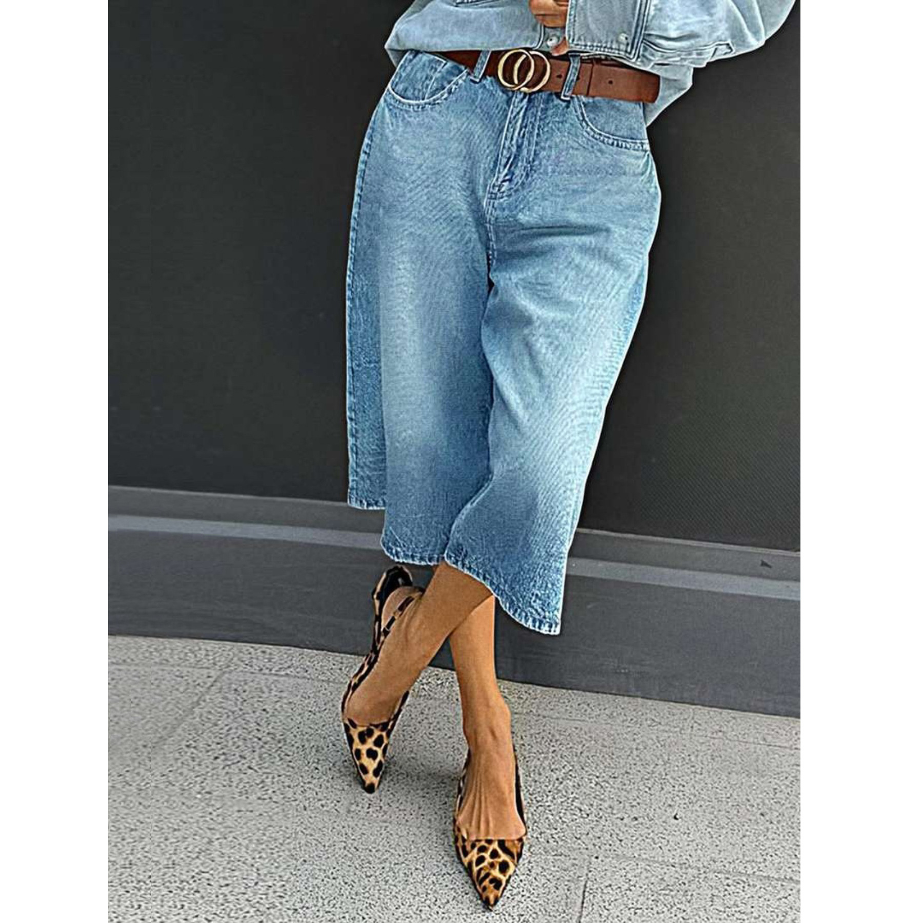 Casual and elegant style, three-quarter length, suitable for spring, summer, autumn, and winter, women's plus-size high-waisted straight-leg jeans