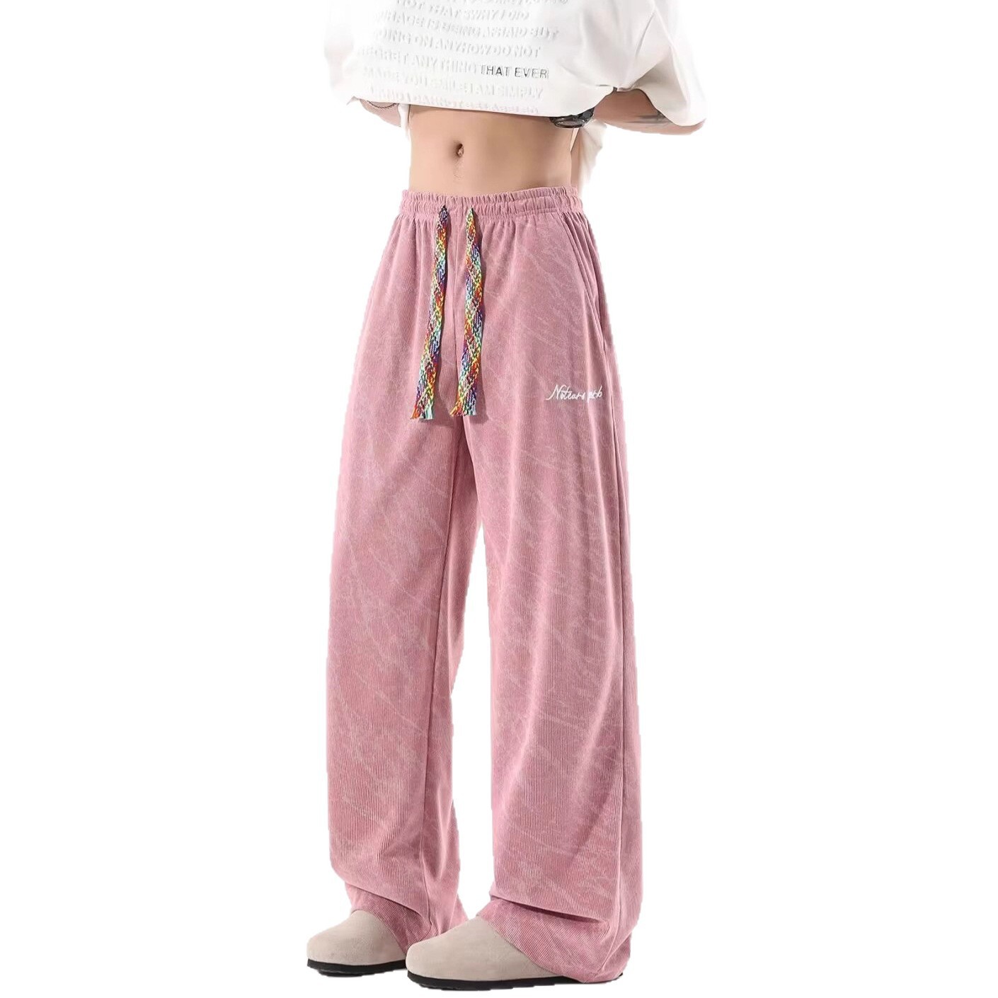 25 nuevos pantalones de piernas anchas de tinta retrógrada teñidos de tamaño estrecho cintura alta delgada suelta vertical pantalones de trapazo de cilindro recto para hombres y mujeres
