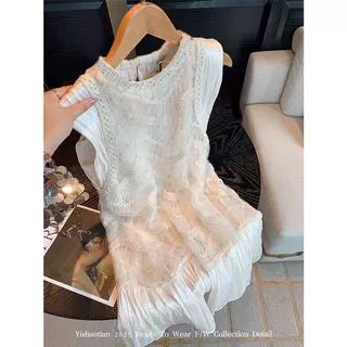 度假风蕾丝网纱背心连衣裙女2025夏新款法式气质收腰显瘦薄款短裙