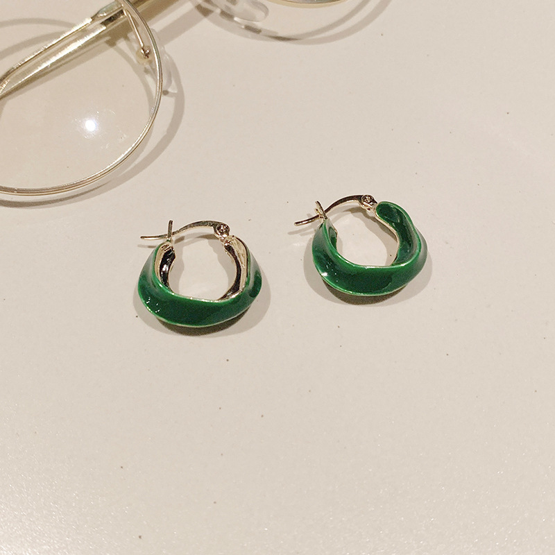 Green Drip Glaze Geometric Irregular Circle Earrings Korean Personality Retro Temperament Earrings display picture 6