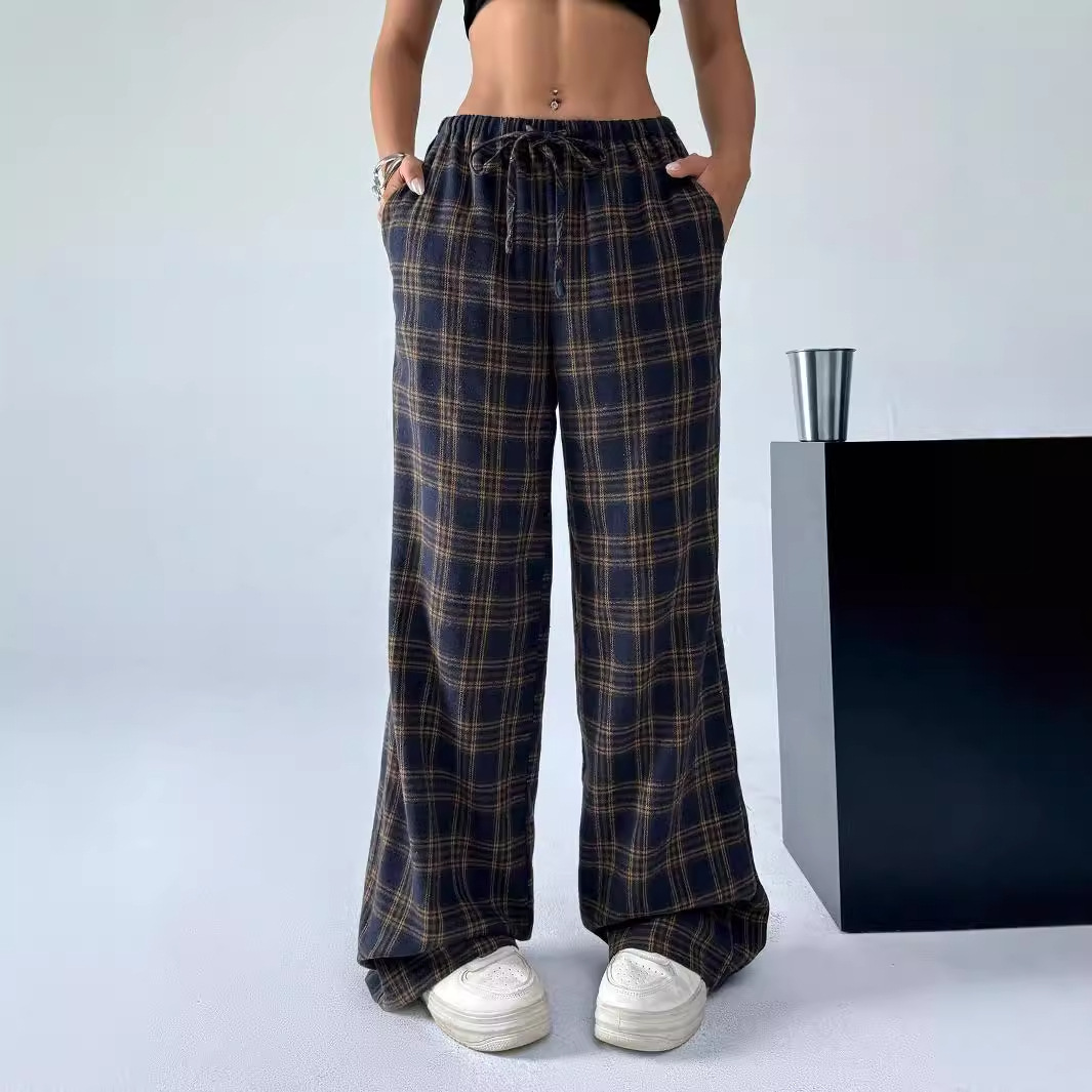 Amazon Spring Autumn and Winter New Fashion Casual Plaid Straight Pants Trousers Women's Christmas Daily Wear for School Season