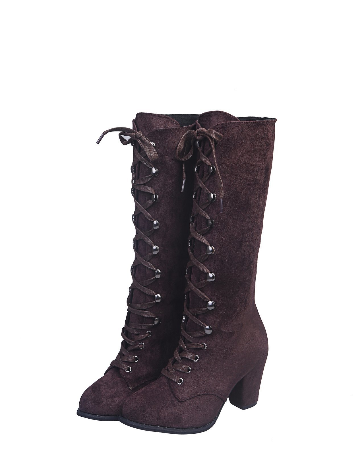 Women's Plus Size High Heeled Fashion Boots Chunky Heel Suede Cross Strap Long Boots European American Style Winter Slimming_vogvips.com