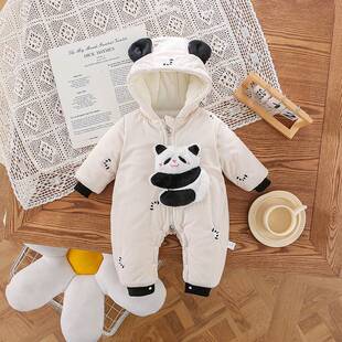 Winter Baby's Thick Cotton Coat Cartoon Casual Bodywear Thickened Warm Three-dimensional Panda Thick Cotton Coat