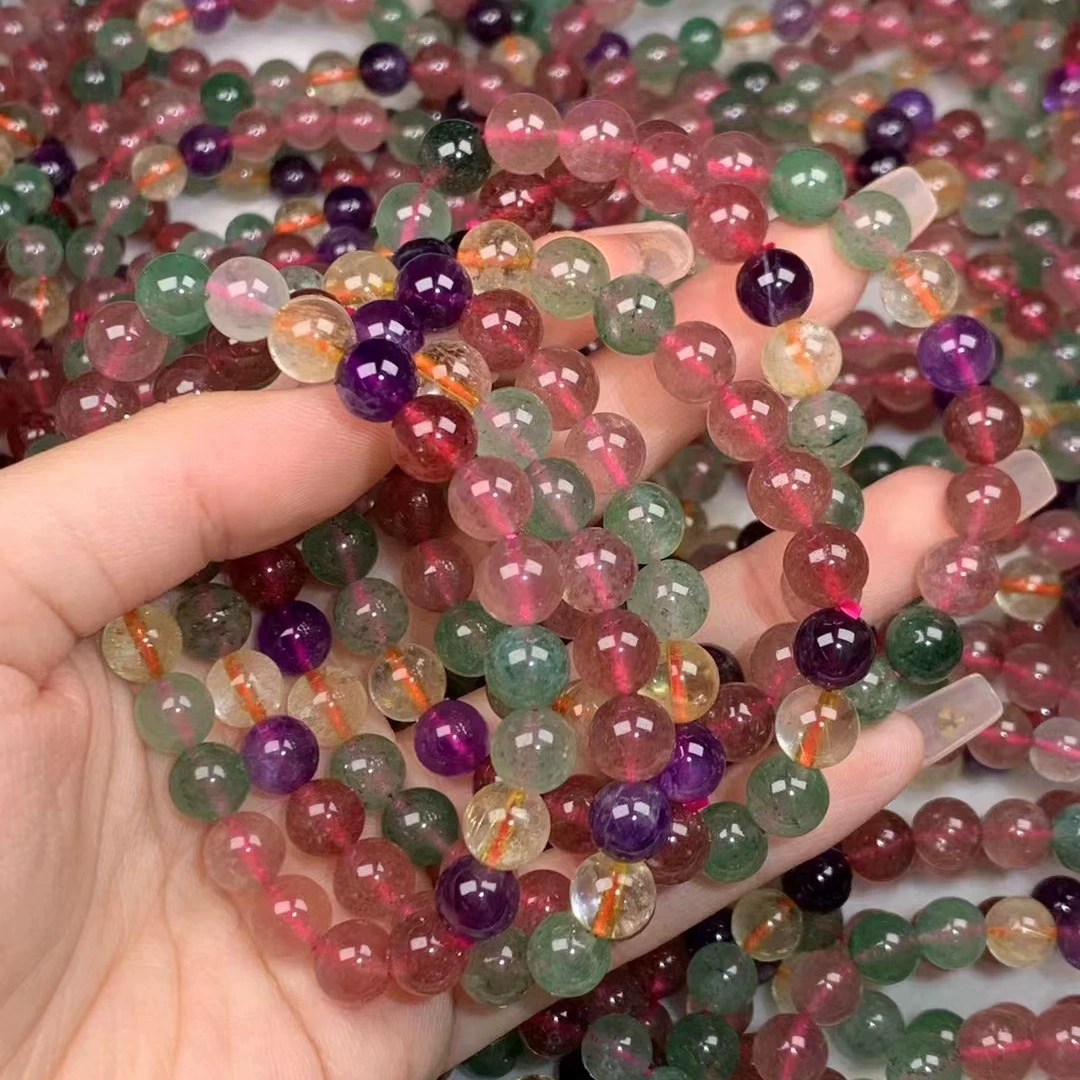 Браслет из натуральных мульти-сокровищ Amethyst➕Красный/зеленый клубничный кристалл➕Золотой кристалл волос Лето Limited Взрывной кристалл браслет