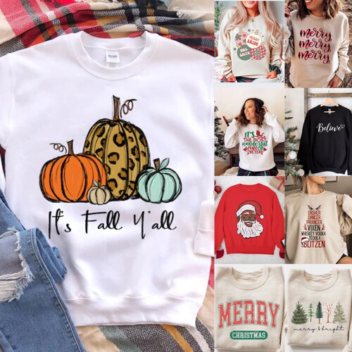 Oversized Women's Crew Neck Sweatshirt New Christmas Top Polyester