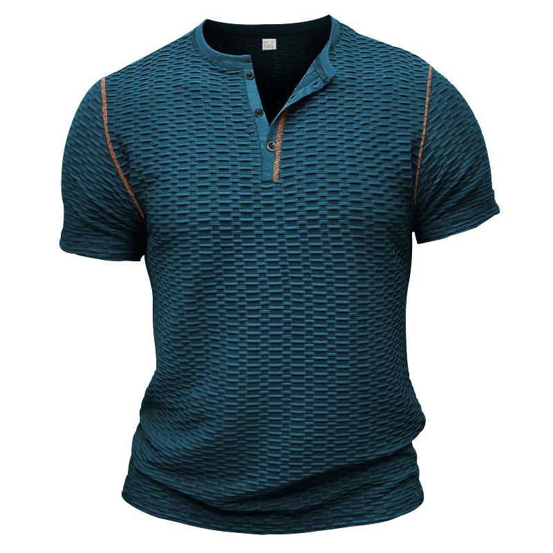 Camiseta deportiva europea y americana, informal, ajustada, transpirable, de manga corta para hombre, camiseta Henley muscular para hombre, transpirable y absorbente del sudor