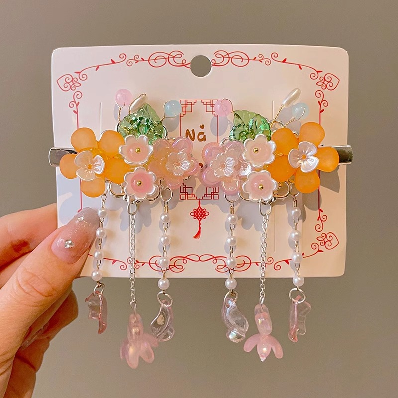 Niños vestidos de estilo antiguo para el cabello Hanfu flores bordas niñas super inmortales tarjeta de cabello tocado de estilo chino arco clip