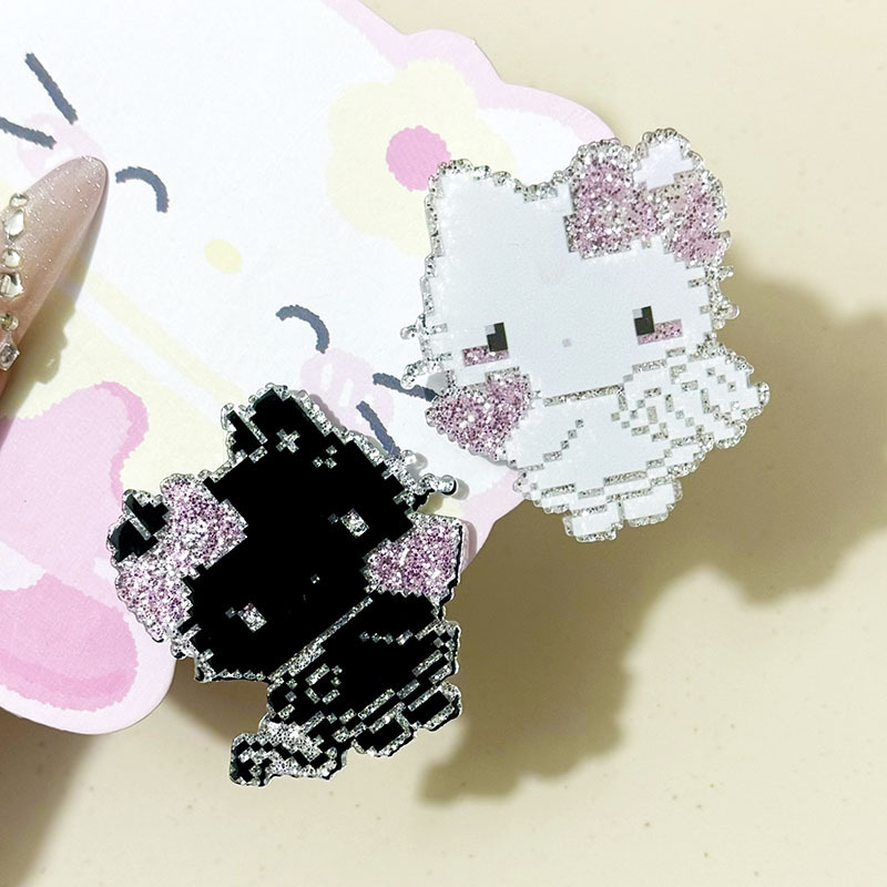 ファイングリッター黒と白の悪魔天使 KT 猫モザイク漫画ヘアアクセサリーヘアピン女の子猫甘いニッチ高価値|undefined