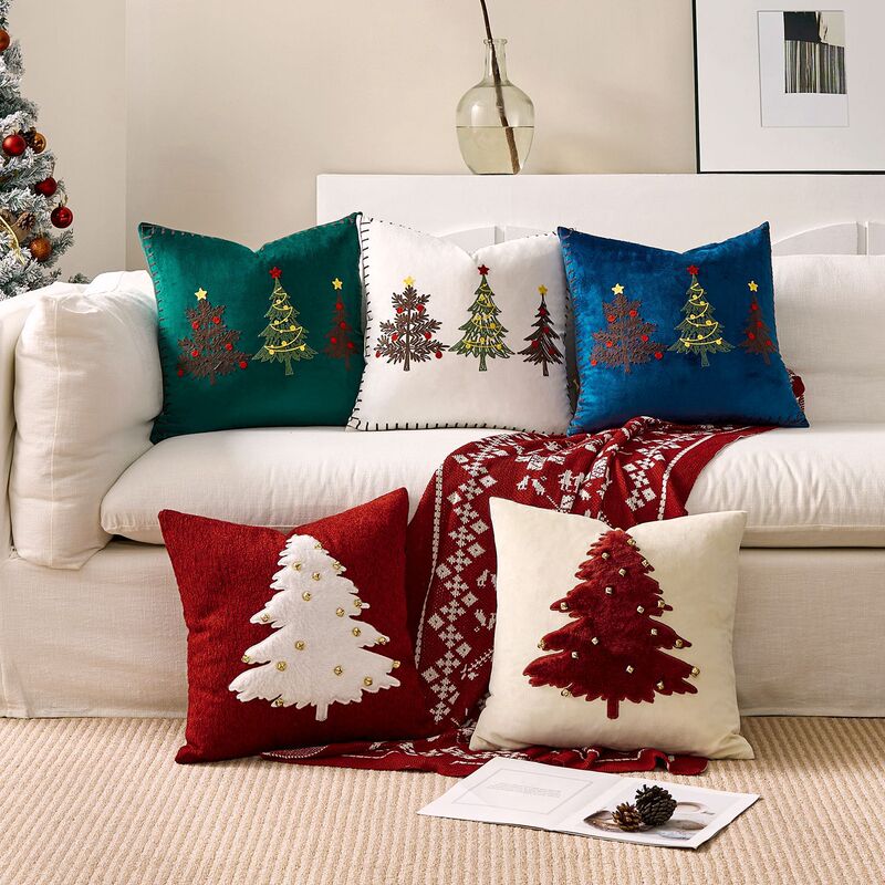 ヘラジカのクリスマスツリーブロンズ枕カバー、秋冬スノーフレーク刺繍クッションカバー45*45、クロスボーダーホットセール|undefined