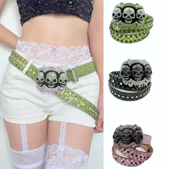 New Cross-border Rhinestone Skull Belt Trendy Hip Hop Punk Street Rock Style Unisex