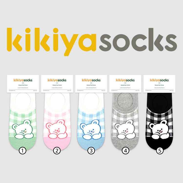 KIKIYA新款夏季女船袜21东大门格子可爱小熊袜套精梳棉硅胶隐形袜|ru