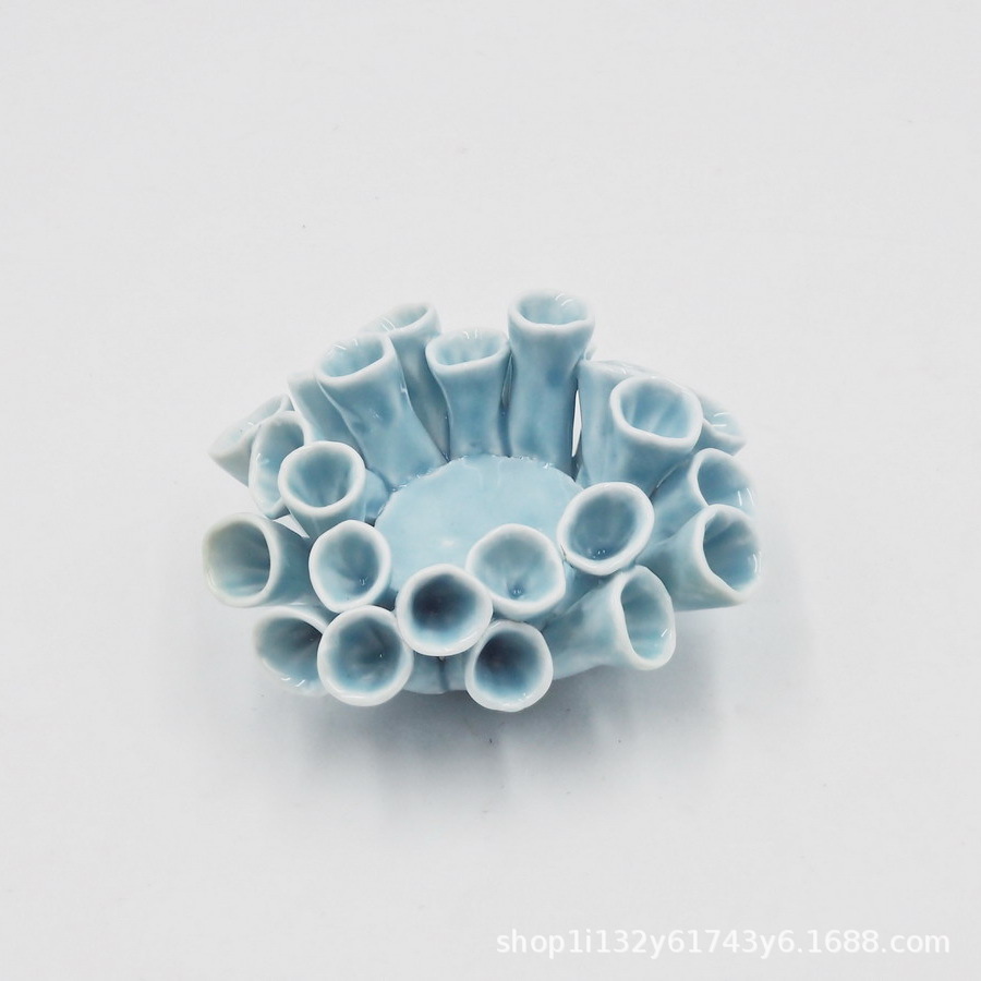 新款式现代简约蓝色陶瓷工艺品手工花烛台