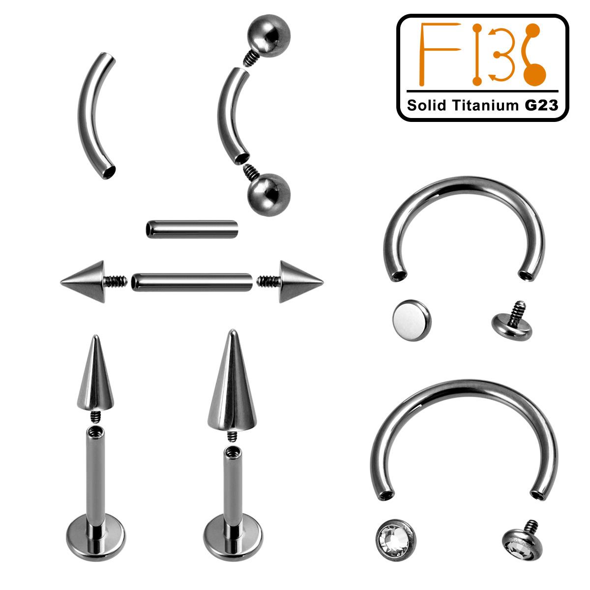 马蹄环（G23）钛合金内牙眉钉弯杆耳钉舌钉乳钉纯钛穿刺饰品杆子