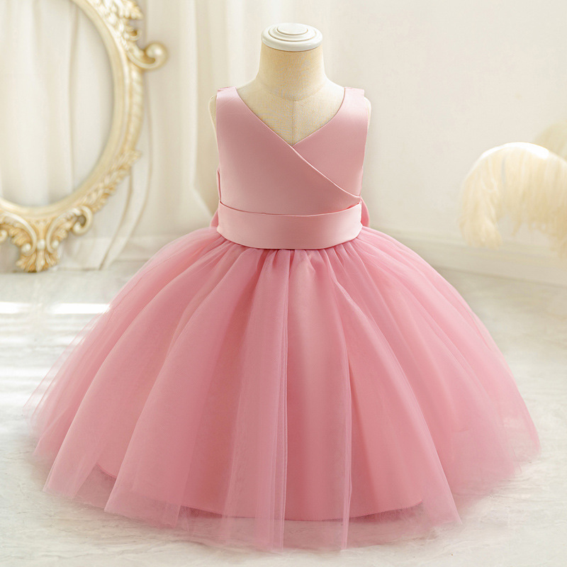 106059819@qq.com Robe de princesse en tulle pour bébé fille d'un an, avec col en V et nœud, robe vaporeuse, collection haut de gamme pour les fêtes transfrontalières_voghion.com