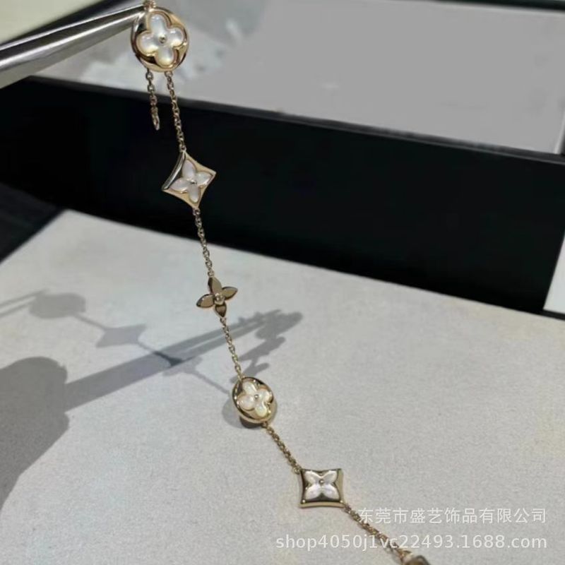 新款V金高版本菱形圆形四叶草四花五花手链女白贝母粉贝新款饰品|undefined
