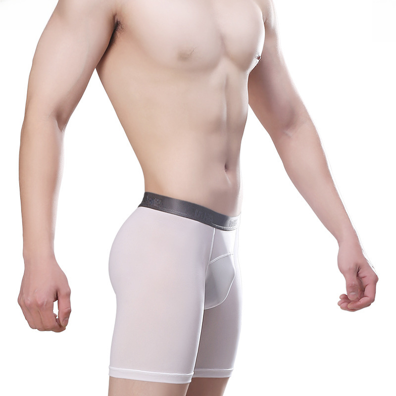 Thin Sports Training Anti-Matting Leg Breathable High-Elastic Satin Ice 6-Inch Anti-Matting Men's Four-Point Underwear 14015