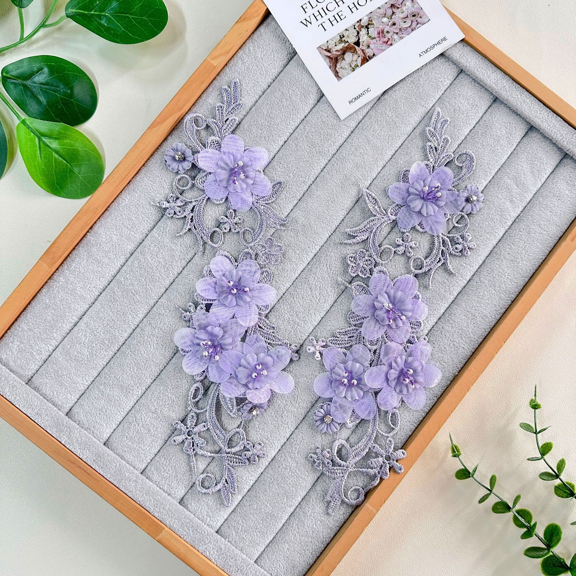 Flores de encaje hueco tridimensional blanco encaje de bordado de costura floral vestido vestido vestido de baile decoración