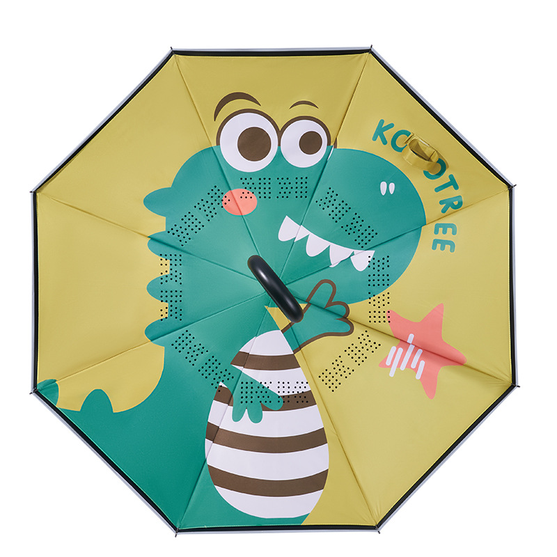 KK Tree Paraguas infantil niña niño lluvia inversa de doble uso bebé Escuela de jardín de infantes Paraguas de mango largo redondeado especial