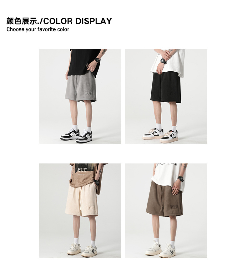 New summer casual shorts for men, suede loose stretch capri pants, American steel stamp straight-leg sport pants pic 2