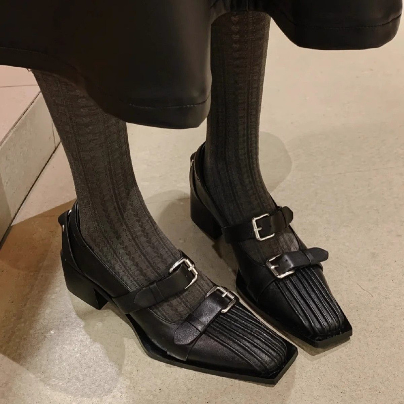 2024 Autumn Retro Style Square Thick Heel Single-layer Shoes Women's All-match British Small Leather Shoes Design High Heel Mary Jane Shoes 2024 Autumn Retro Style Square Thick Heel Single-layer Shoes Women's All-match British Small Leather Shoes Design High Heel Mary Jane Shoes