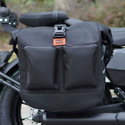 Motorcycle bumper Folding Backrest Leather Side Bag - black-waterproof-quick-release-canvas-edge-bag-with-double-bag-security-car-bracket-can-only-be-installed-on-the-left-side-of-the-car-body