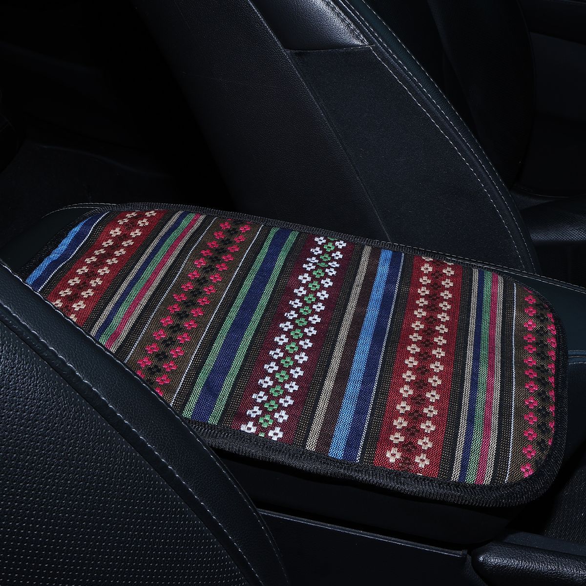 All-season universal armrest box mat, ethnic style fabric, breathable linen, non-slip central armrest box cover, cross-border Amazon