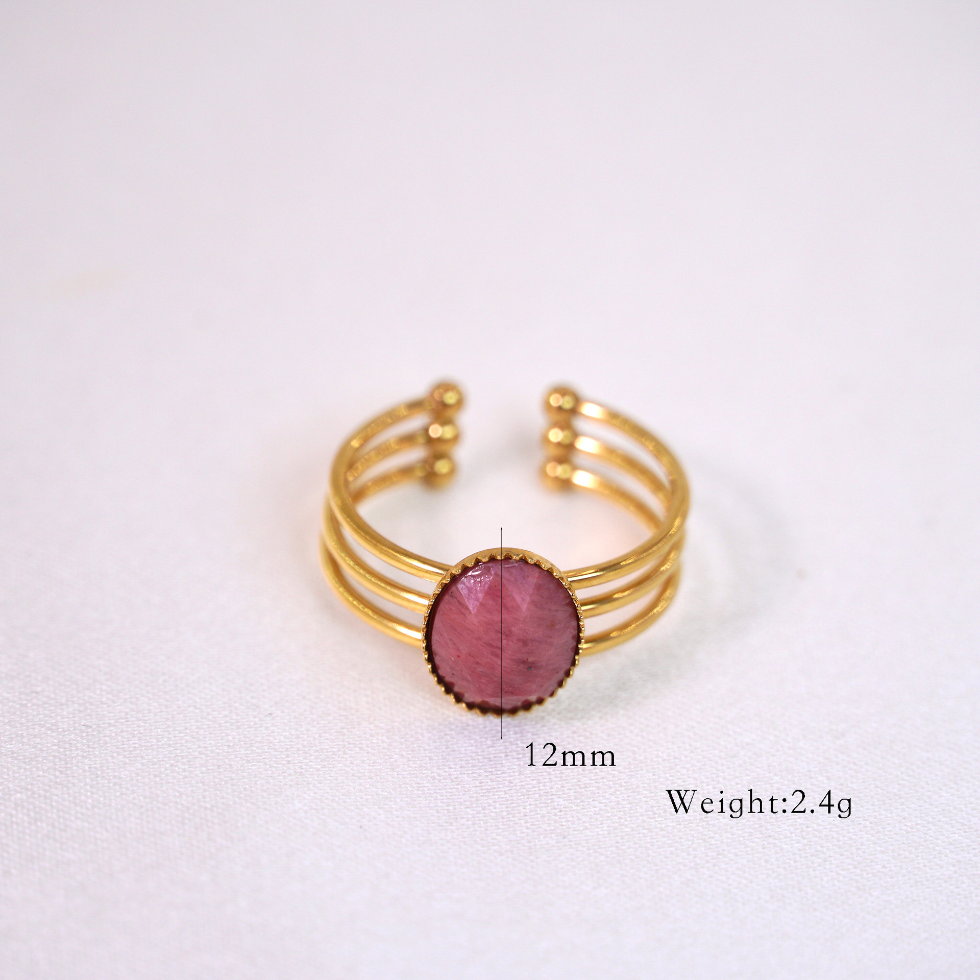 Women's Gender Retro French Style Geometric Titanium Steel Natural Stone Open Rings In Bulk