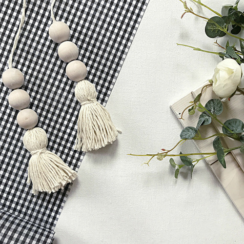 Ins Amazon North European style macrame cotton cord fringe wood bead decorative closet curtain door handle decoration set of 2