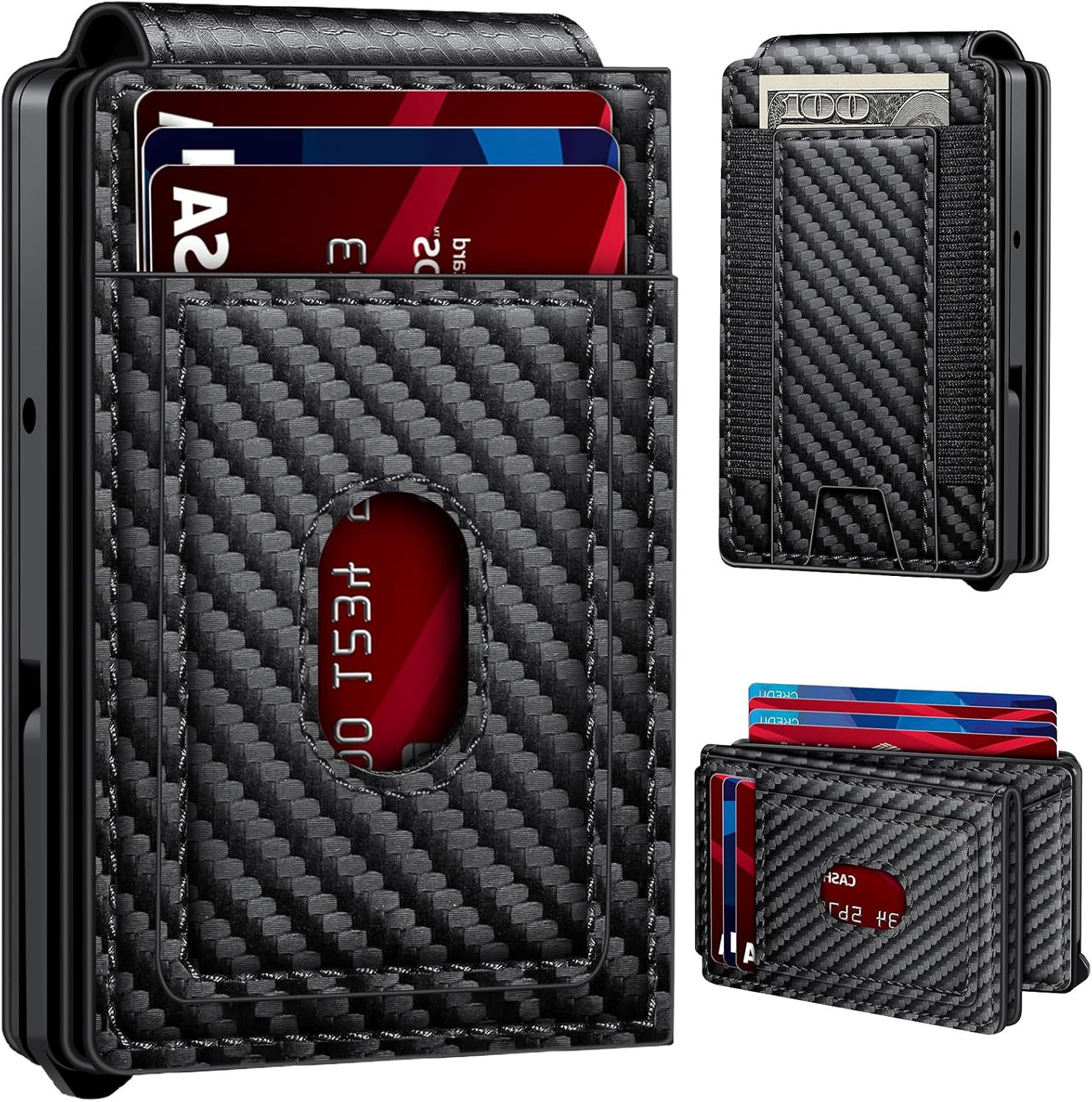 Amazon RFID cepillo antirrobo cartera flip cartera de fibra de carbono multifuncional cartera de cuero de gran capacidad