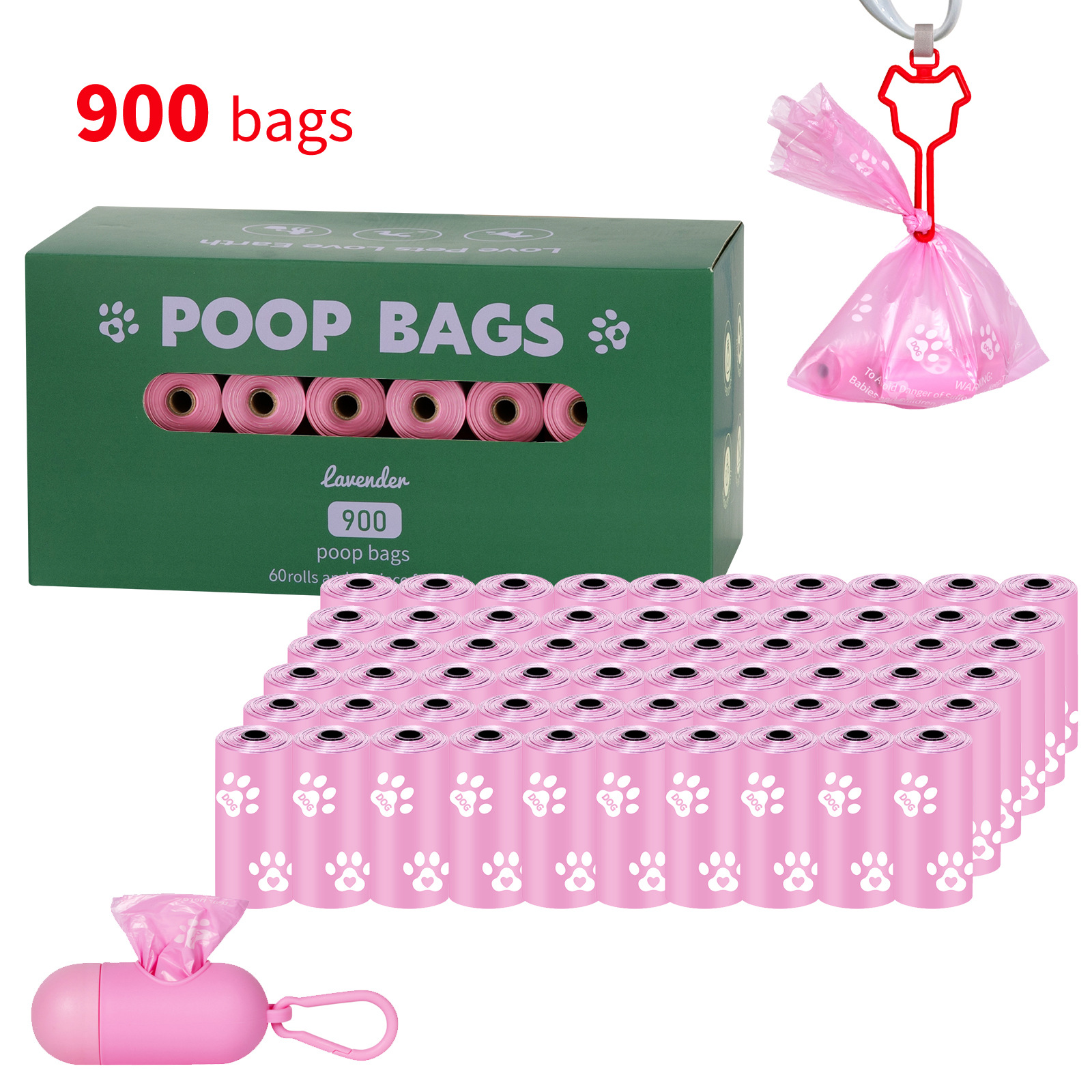 Nueva bolsa de mierda degradable ecológica para perros, bolsa de heces portátil, dispensador de clip de manos libres, bolsa de basura para mascotas