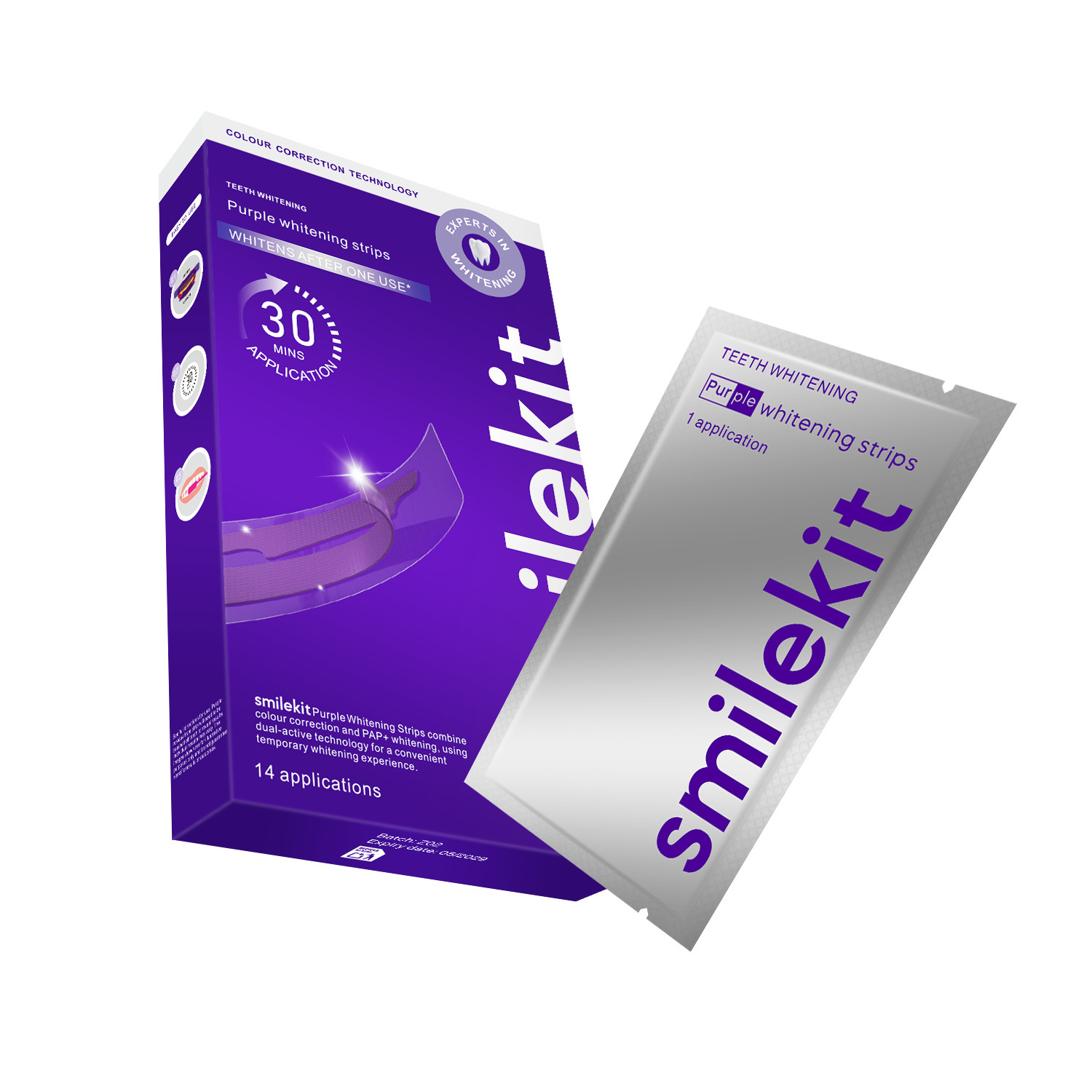 Grenzüberschreitender neuer V34 Violett Zahnaufhellungsstreifen Whitening Strips Zahnbleaching-Streifen aufhellend entgelbend leuchtend weiße Zahnstreifen