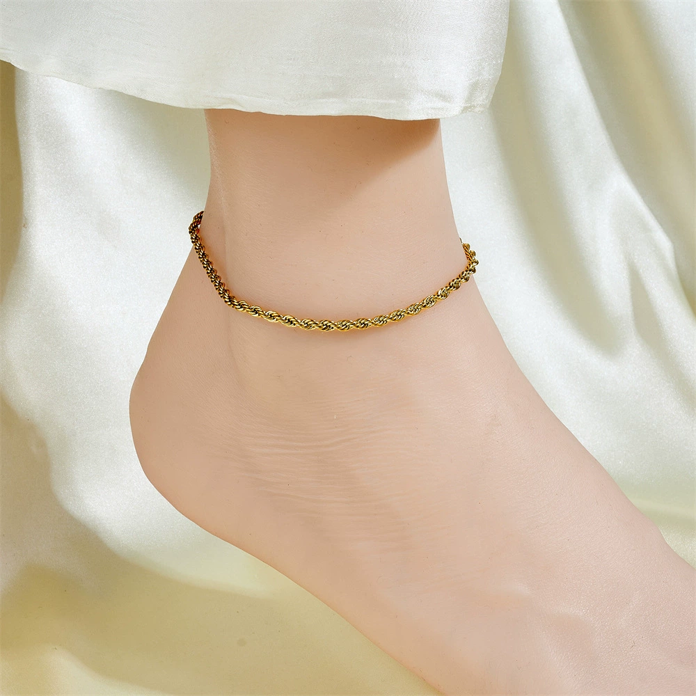 Ankle bracelet, chain, golden fashionable sexy accessory stainless steel, simple and elegant design, light luxury style, internet celebrity, 750 sample gold