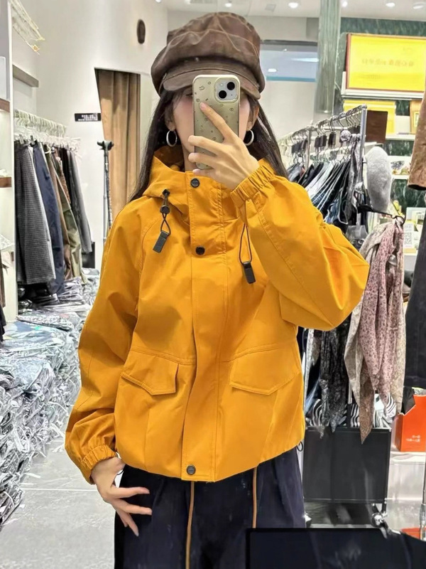 韩版夹棉冲锋衣女冬季2025新款小个子时尚连帽抽绳显瘦风衣棉外套|undefined