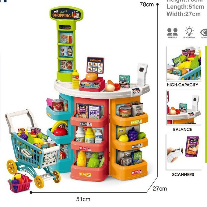 Transfronterizos niños simulación supermercado mesa de compras escanear caja registradora supermercado carro de compras mesa de venta juguetes de supermercado