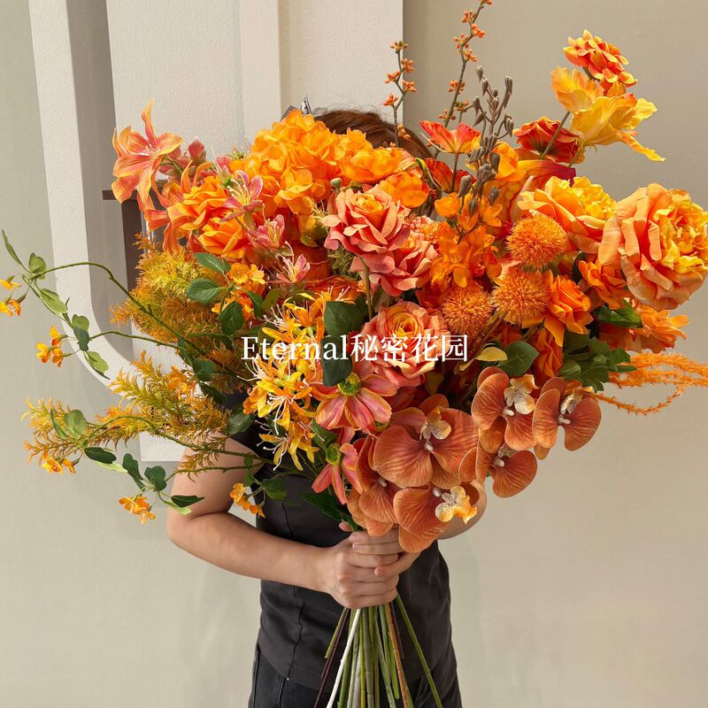 Orange artificial flower with bright orange autumn outdoor wedding home wedding hall fake flower silk flower wholesale