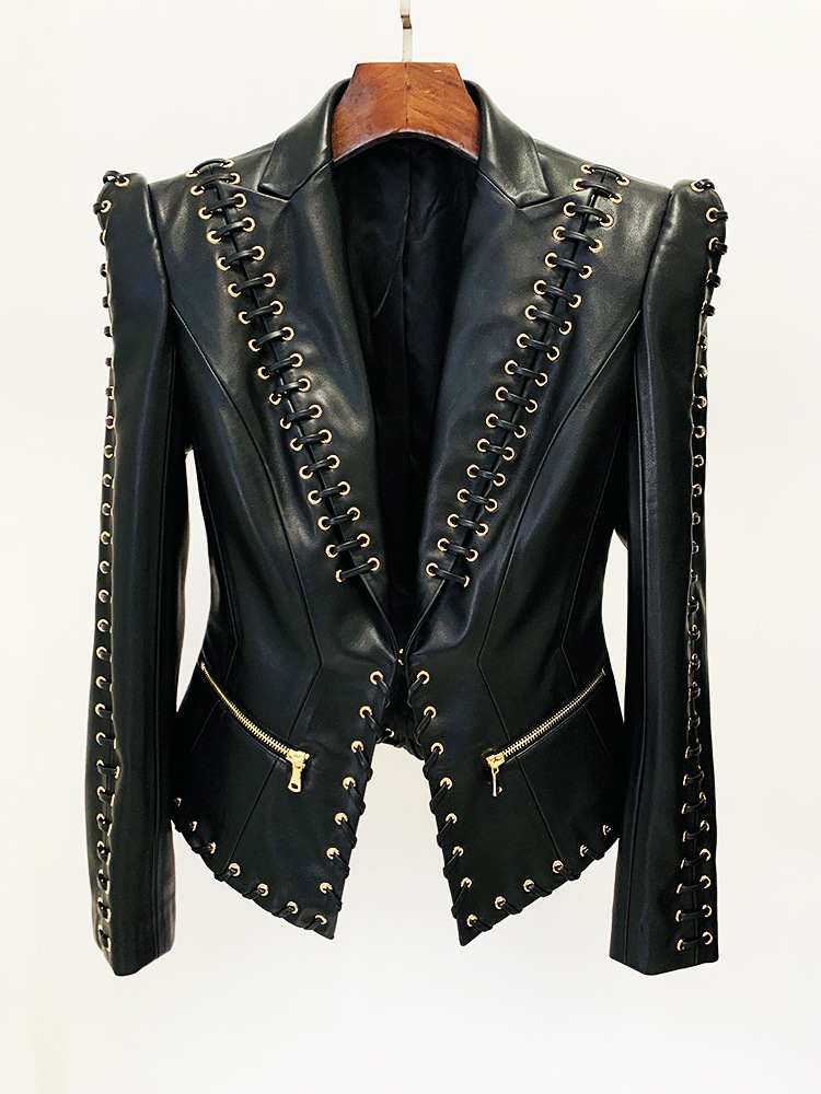 Lace Up Leather Jacket: Women's Slim Fit Eyelet Blazer 11 O1CN01wNBQni27uYq0TdEWc !!2454197857 0 cib