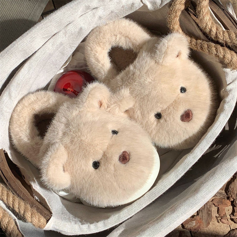 かわいい家の綿は男女の冬の新型の柔らかい萌えの熊を引っ張って保温して快適なカップルのinsの全包みと毛羽立ちの靴を持ちます。|undefined
